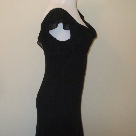 NEW 100% Silk Black Ruffle Sleeve Midi Dress - Picture 3 of 4